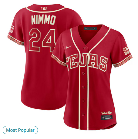 women Texas Rangers #24 Nimmo red Nike 2026 MLB City Connect Jersey